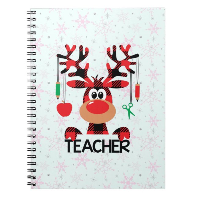 Christmas Buffalo Kariert Teacher Notizblock (Vorderseite)