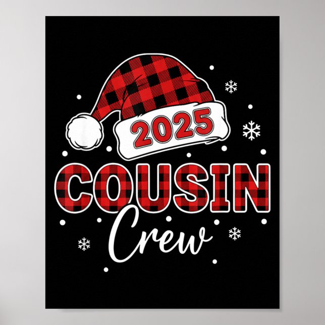 Christmas Buffalo Plaid 2025 Cousin Crew Santa Hat Poster (Vorne)