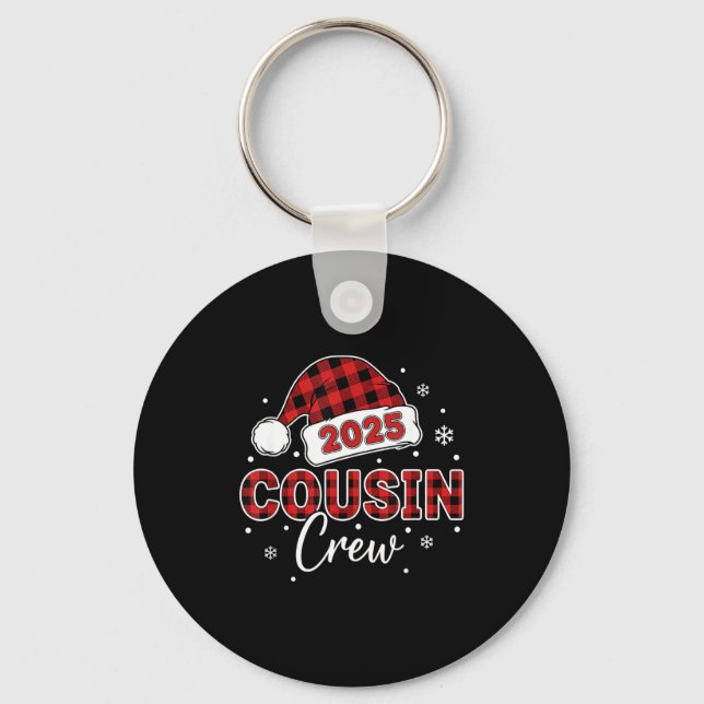 Christmas Buffalo Plaid 2025 Cousin Crew Santa Hat Schlüsselanhänger (Vorderseite)