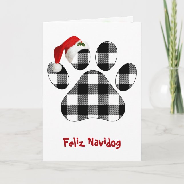 Christmas Buffalo Plaid Dog Paw Print and Hat Karte (Vorderseite)