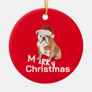 Christmas Bull Dog Frory Gruß Keramik Ornament