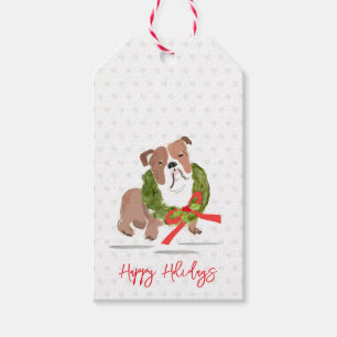 Christmas Bulldog Happy Holidays Holly Liebe NAME Geschenkanhänger
