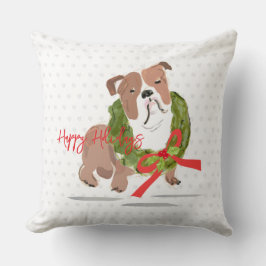 Christmas Bulldog Happy Holidays NAME Holly Hund Kissen