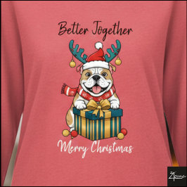 Christmas Bulldog Reindeer Scarf Gift Graphic Tri-Blend Shirt