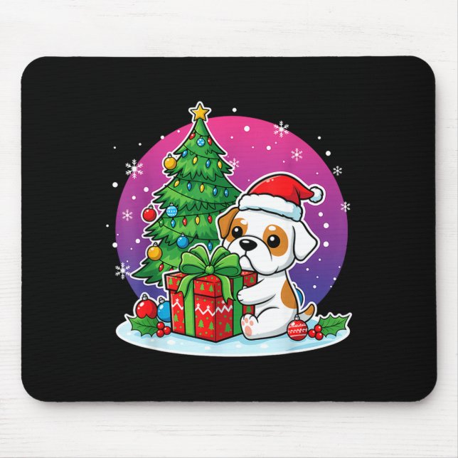 Christmas Bulldog Santa Hat Xmas Bulldog Lover Men Mousepad (Vorne)