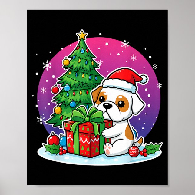 Christmas Bulldog Santa Hat Xmas Bulldog Lover Men Poster (Vorne)