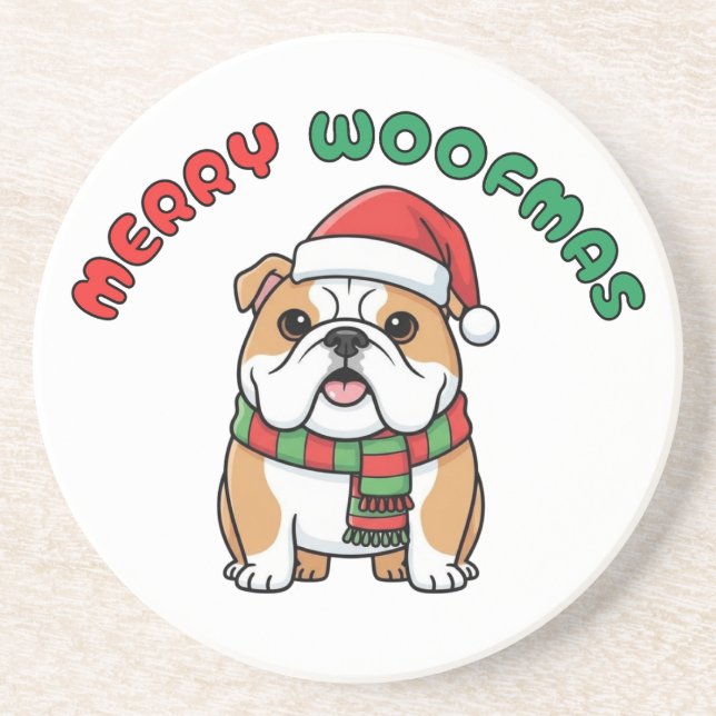 Christmas Bulldog Untersetzer: Frohe Woofmas Getränkeuntersetzer (Vorne)