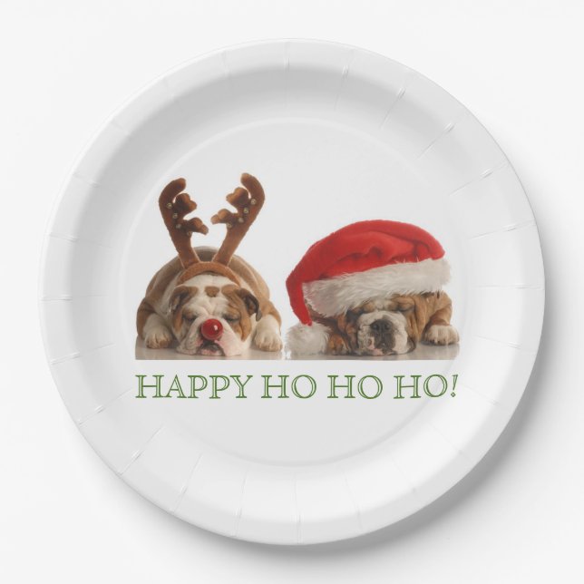 CHRISTMAS BULLDOGS PAPIERPLATTE PAPPTELLER (Vorderseite)