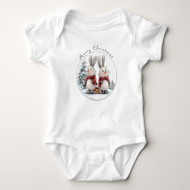 Christmas Bunny and gift Baby Strampler (Vorderseite)