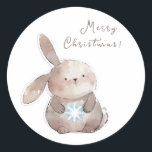 Christmas Bunny and Snowflake Runder Aufkleber<br><div class="desc">Kaninchenkost,  Christmas Bunny and Snowflake,  Watercolor,  Personalized</div>