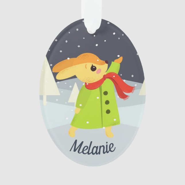 Christmas Bunny Catching Snowflakes Ornament (Vorderseite)