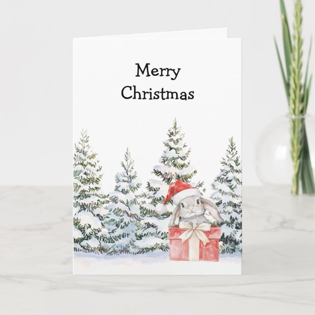 Christmas Bunny in a Box Karte (Vorderseite)