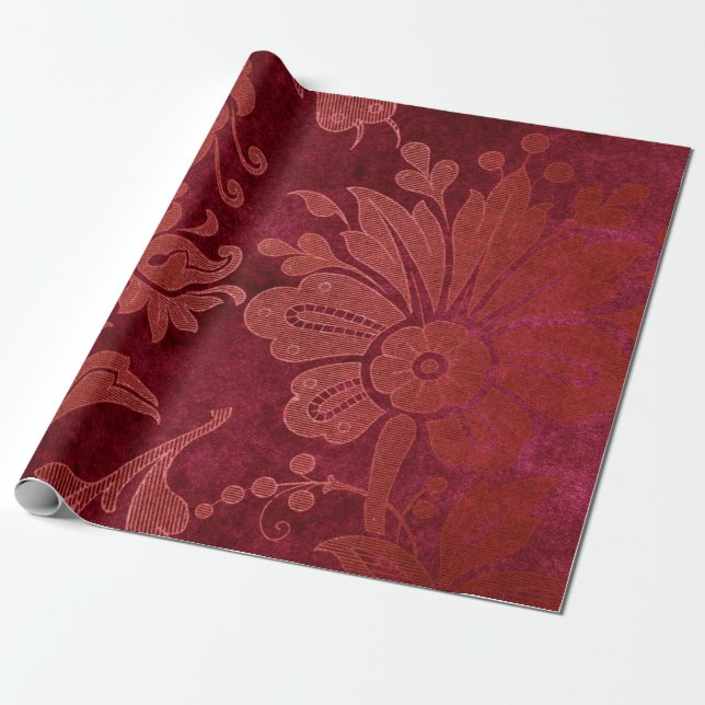 Christmas Burgundy Red Damask Geschenkpapier (Ungerollt)