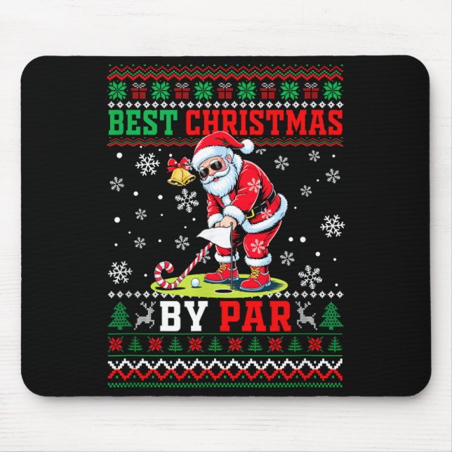 Christmas By Par Santa Sweater Playing Golf Golfer Mousepad (Vorne)