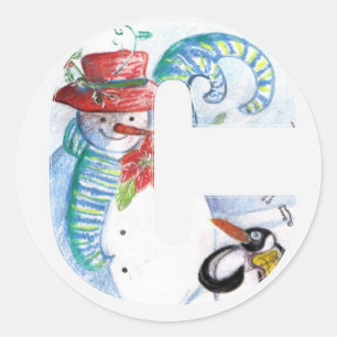 CHRISTMAS C SCHREIBEN ,PENGUIN'S SERENADE MONOGRAM RUNDER AUFKLEBER