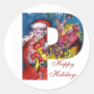 CHRISTMAS C SCHREIBEN / SANTA MIT GIFTMONOGRAMM RUNDER AUFKLEBER