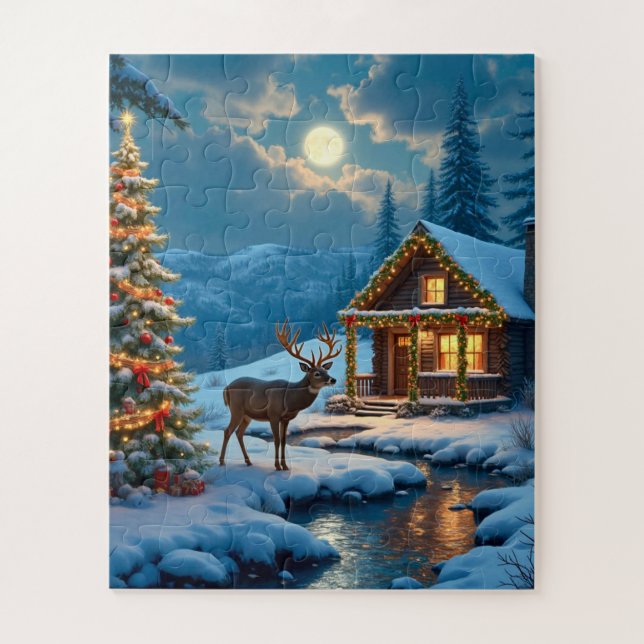  Christmas cabin snow art jigsaw puzzle (Vertikal)