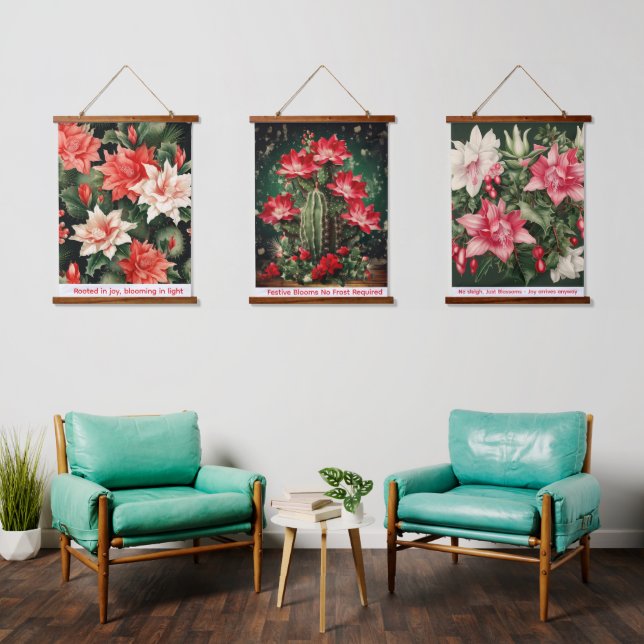Christmas Cactus Wall Tapestry Bloom Bright Shine Wandteppich Mit Holzrahmen (Wohnzimmer)