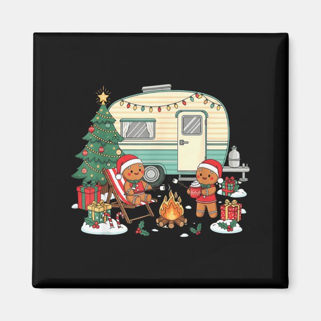 Christmas Camng Gingerbread Campfire Tree Santa Ha Magnet (Vorne)