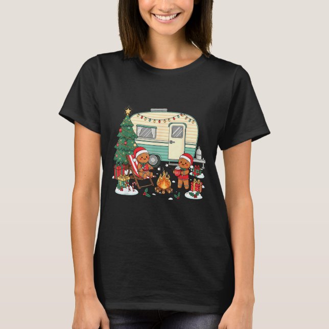 Christmas Camng Gingerbread Campfire Tree Santa Ha T-Shirt (Vorderseite)
