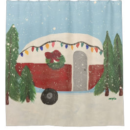 Christmas Camping Trailer Duschvorhang