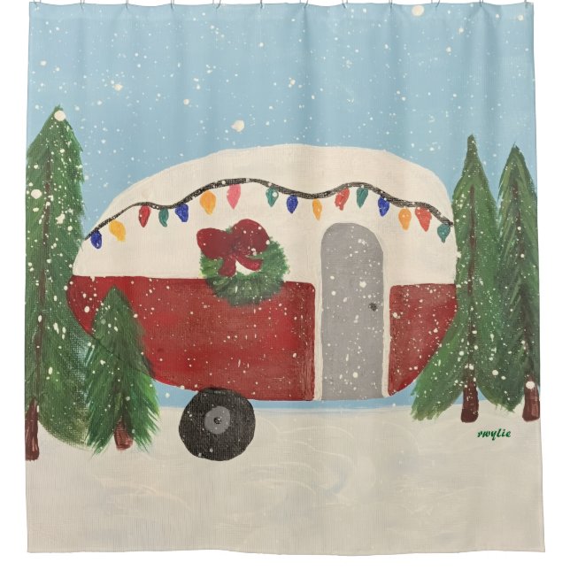 Christmas Camping Trailer Duschvorhang (Vorderseite)