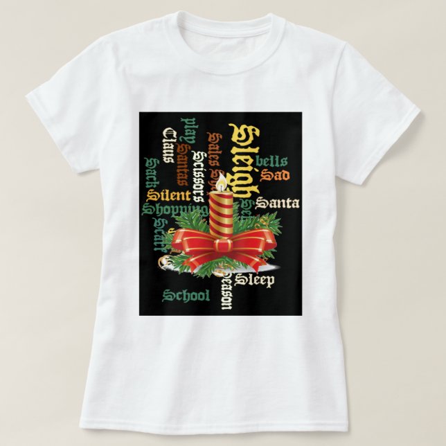 Christmas Candle Word Art T - Shirt (Design vorne)