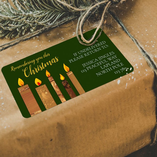 Christmas candles golden green worship paper art adressaufkleber (Von Creator hochgeladen)