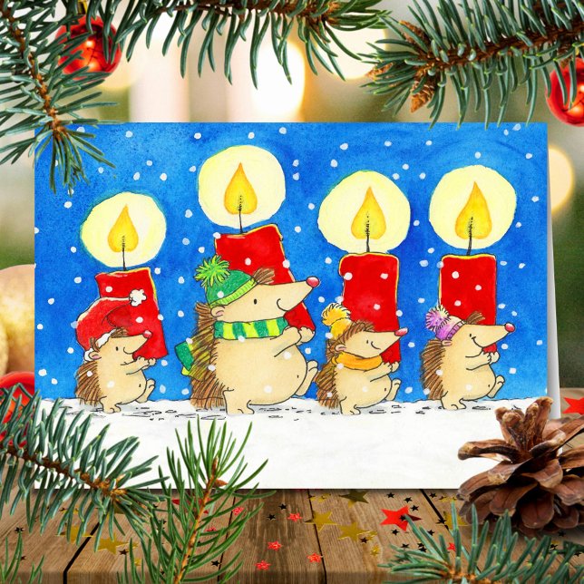Christmas Candles Hedgheogs Greeting  Karte (Von Creator hochgeladen)