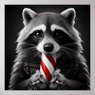 Christmas Candy Cane Critters Raccoon Poster