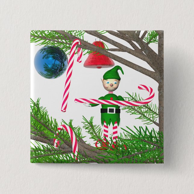 Christmas Candy Cane Elf Button (Vorderseite)