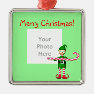 Christmas Candy Cane Elf (Rahmen für Foto) Silbernes Ornament