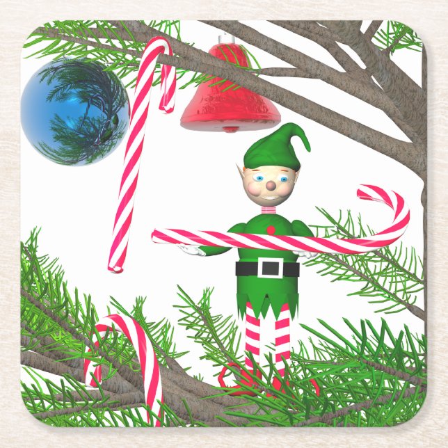 Christmas Candy Cane Elf Rechteckiger Pappuntersetzer (Vorderseite)