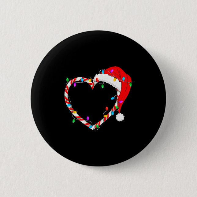 Christmas Candy Cane Heart Funny Love Candy Men Wo Button (Vorderseite)