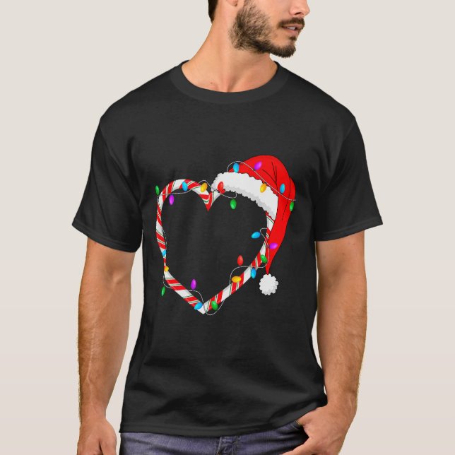 Christmas Candy Cane Heart Funny Love Candy Men Wo T-Shirt (Vorderseite)