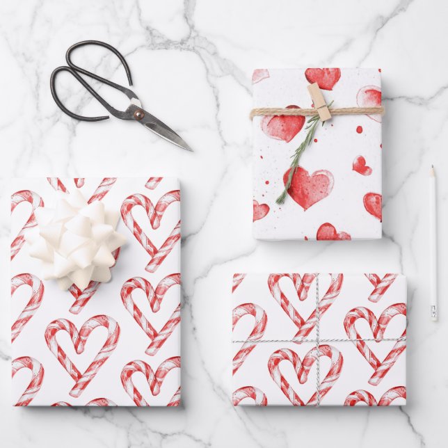 Christmas Candy Cane Hearts Geschenkpapier Set (Vorderseite)