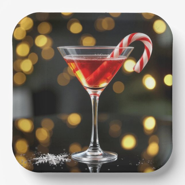 Christmas Candy Cane In a Cocktail Pappteller (Vorderseite)