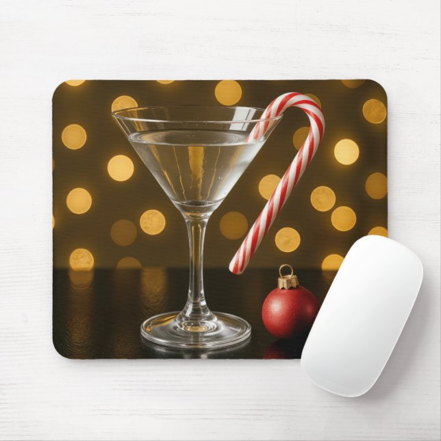 Christmas Candy Cane On a Martini Glass Mousepad (Mit Mouse)