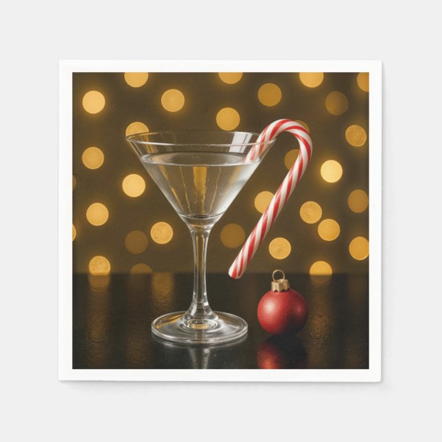 Christmas Candy Cane On a Martini Glass Serviette (Vorderseite)