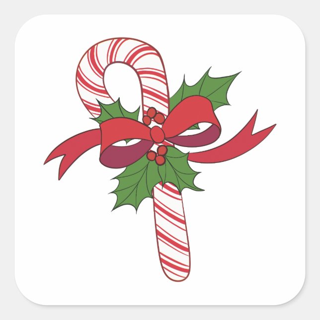 Christmas Candy Cane Quadratischer Aufkleber (Vorderseite)