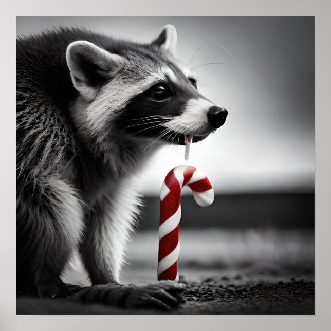 Christmas Candy Cane Raccoon II Poster (Vorne)