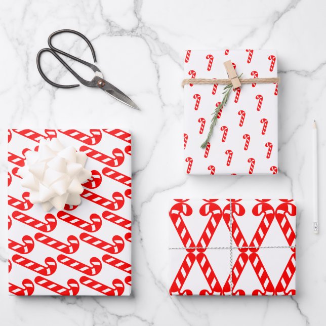 Christmas Candy Cane Red White Geschenkpapier Set (Vorderseite)