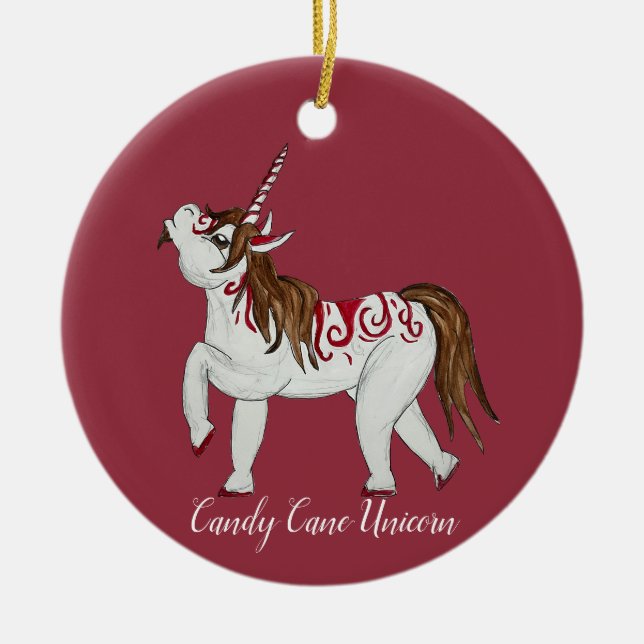 Christmas Candy Cane Unicorn Keramik Ornament (Vorne)