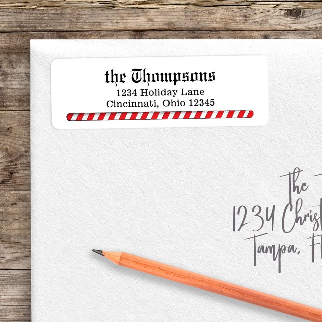 Christmas Candy Cane Whimsical Rücksendeadresse (Christmas candy cane stripes simple candy cane stripes. )