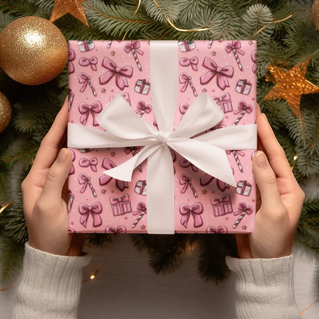 Christmas Candy Canes and Bows Wrapping Paper Geschenkpapier (Von Creator hochgeladen)