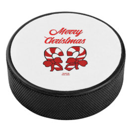 Christmas Candy Canes Hockey Puck
