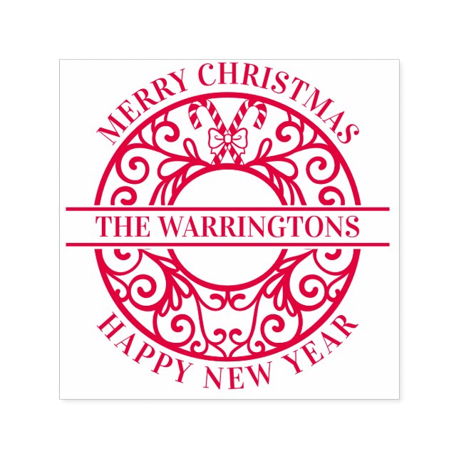 Christmas Candy Canes Lacy Filigree Familienname Permastempel (Design)