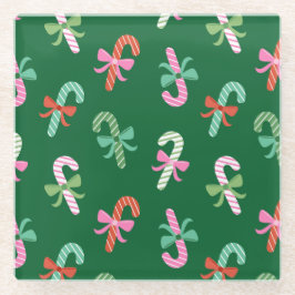Christmas Candy Canes with Bows - Green Coaster Glasuntersetzer