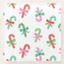 Christmas Candy Canes with Bows - White Coaster Glasuntersetzer