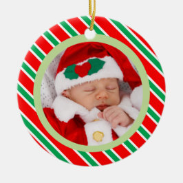 Christmas Candy Stripes Gerahmtes Baby Foto Keramik Ornament
